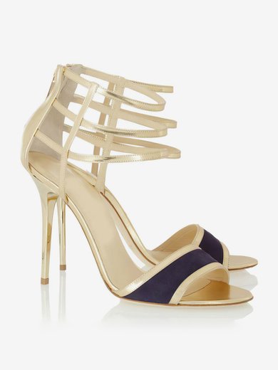 Women's Gold Patent Leather Pumps with Zipper #Milly03030341