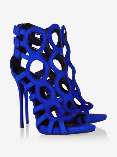 Women's Blue Suede Pumps with Buckle/Zipper #Milly03030343