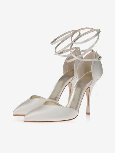 Women's White Satin Pumps with Buckle #Milly03030349