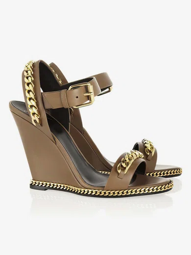 Women's Brown Real Leather Pumps with Buckle/Chain #Milly03030351