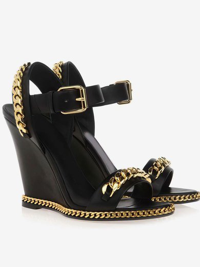 Women's Black Real Leather Pumps with Buckle/Chain #Milly03030352