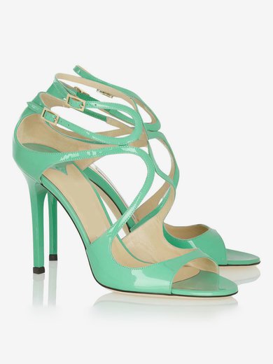 Women's Green Patent Leather Pumps with Buckle #Milly03030357