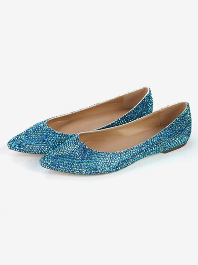 Women's Blue Real Leather Closed Toe with Crystal #Milly03030359