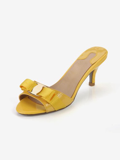 Women's Yellow Patent Leather Pumps with Buckle #Milly03030364