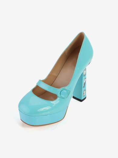 Women's Blue Patent Leather Pumps with Rhinestone #Milly03030366