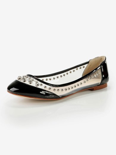 Women's Black Patent Leather Closed Toe with Rhinestone #Milly03030369