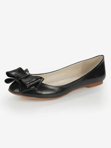 Women's Black Real Leather Closed Toe with Bowknot #Milly03030378