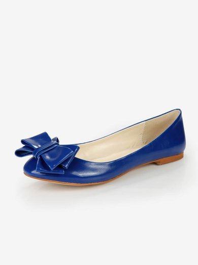 Women's Blue Real Leather Flats with Bowknot #Milly03030379