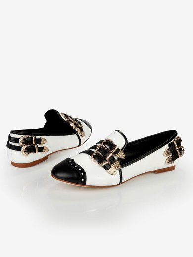 Women's White Patent Leather Closed Toe with Buckle #Milly03030386