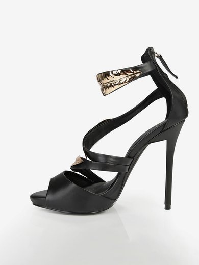 Women's Black Leatherette Sandals with Others #Milly03030390