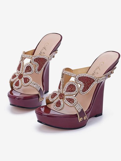 Women's Burgundy Patent Leather Sandals with Crystal #Milly03030394