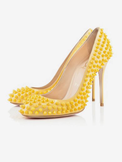 Women's Yellow Patent Leather Pumps with Rivet #Milly03030402