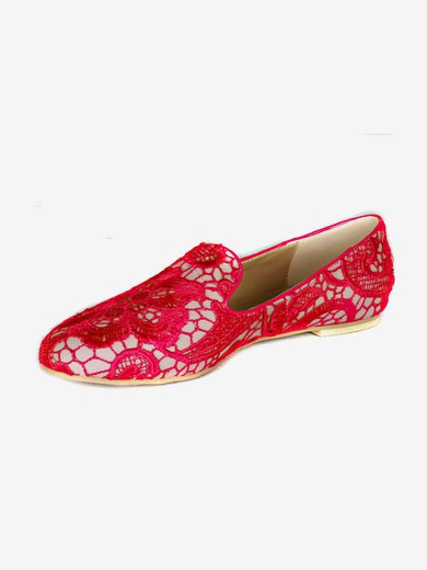 Women's Red Lace Flats #Milly03030404