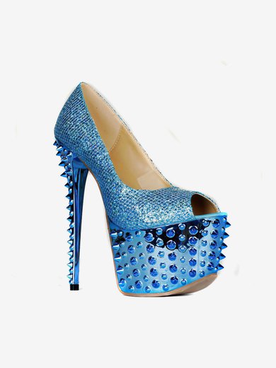 Women's Blue Sparkling Glitter Pumps with Sparkling Glitter/Rivet #Milly03030405