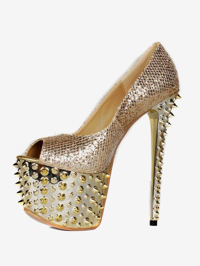 Women's Champagne Sparkling Glitter Pumps with Sparkling Glitter/Rivet #Milly03030406