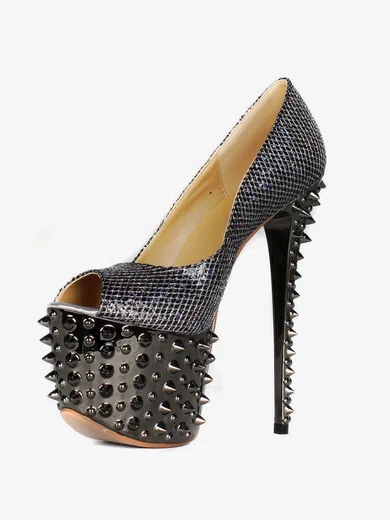 Women's Black Sparkling Glitter Pumps with Sparkling Glitter/Rivet #Milly03030407