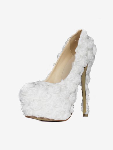 Women's White Lace Pumps with Flower #Milly03030408