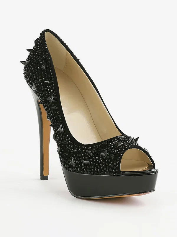 Women's Black Suede Pumps with Crystal/Rivet #Milly03030410