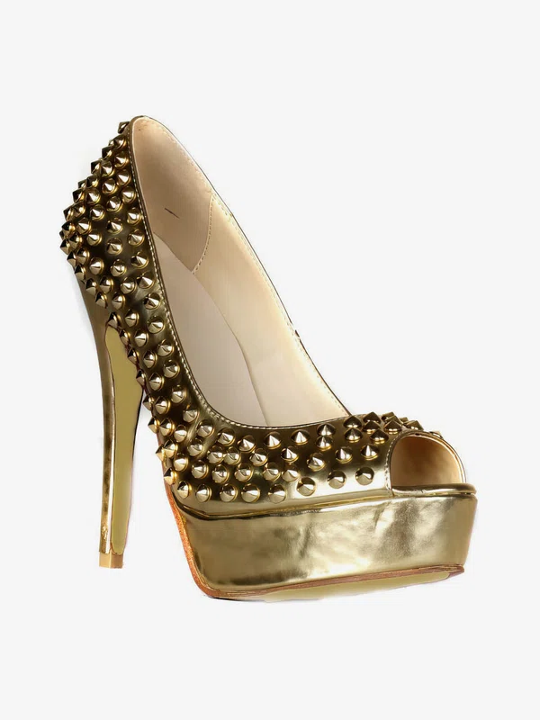 Women's Gold Patent Leather Pumps with Rivet #Milly03030411