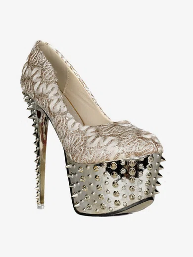 Women's Light Golden Sparkling Glitter Pumps with Rivet #Milly03030413