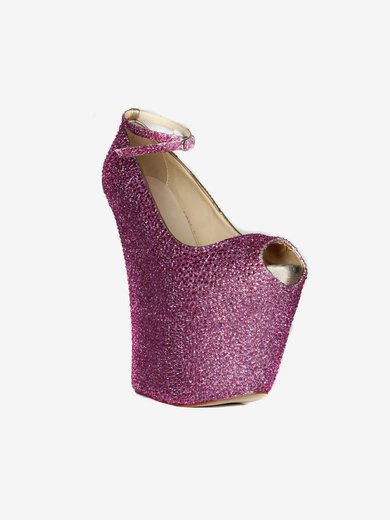 Women's Fuchsia Real Leather Peep Toe with Buckle #Milly03030415