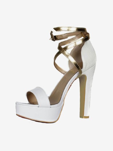 Women's White Real Leather Sandals with Ankle Strap/Buckle #Milly03030416