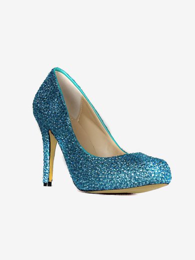 Women's Blue Real Leather Platform with Crystal #Milly03030417