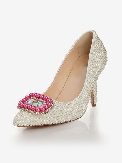 Women's White Patent Leather Pumps with Crystal/Pearl #Milly03030440