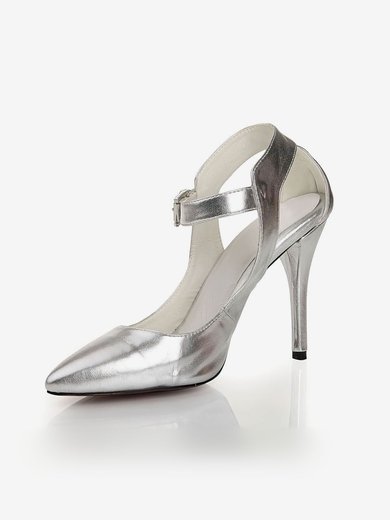 Women's Silver Real Leather Closed Toe with Buckle #Milly03030446