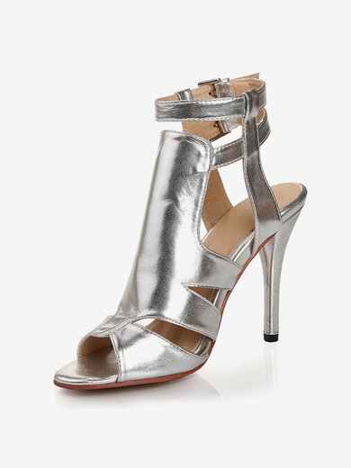 Women's Silver Real Leather Pumps with Buckle #Milly03030448