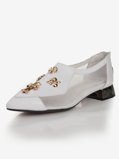 Women's White Real Leather Closed Toe with Hollow-out #Milly03030453