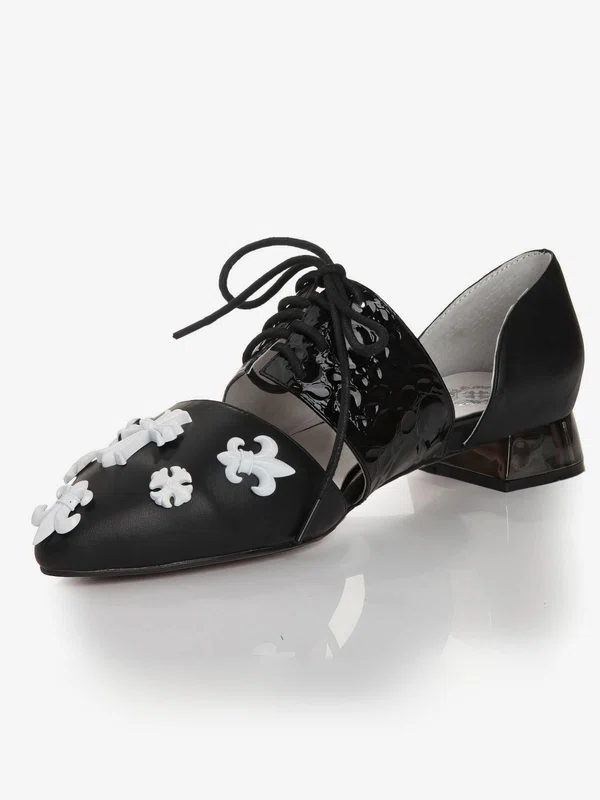 Women's Black Real Leather Closed Toe with Bowknot/Lace-up #Milly03030454