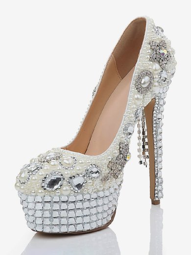 Women's White Patent Leather Platform with Crystal/Crystal Heel/Tassel #Milly03030474