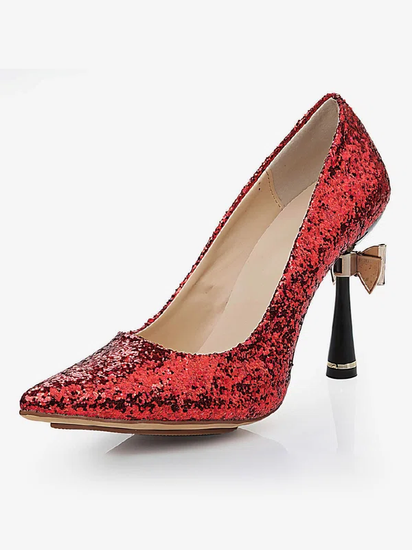 Women's Red Sparkling Glitter Pumps with Bowknot/Sparkling Glitter #Milly03030476