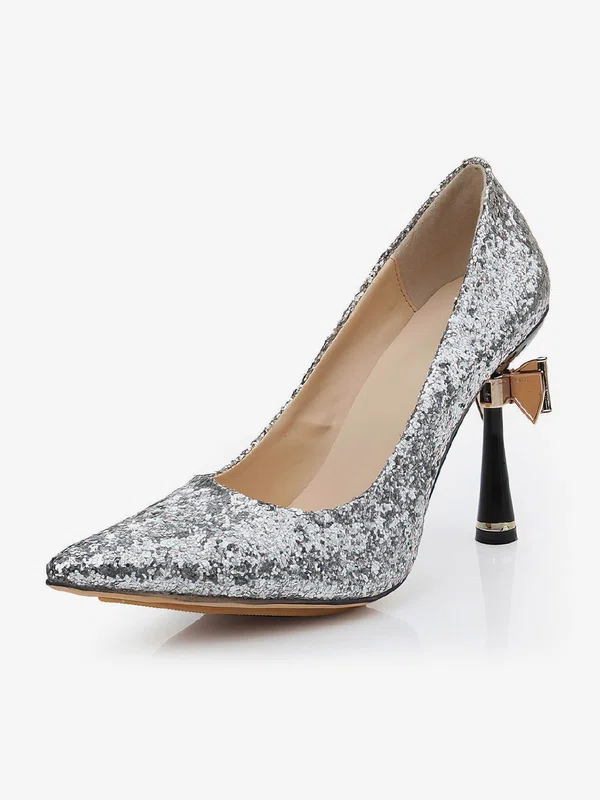 Women's Silver Sparkling Glitter Pumps with Bowknot/Sparkling Glitter #Milly03030477