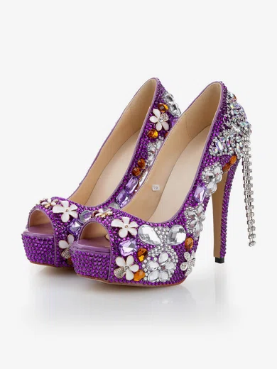 Women's Purple Patent Leather Pumps with Crystal/Crystal Heel/Tassel #Milly03030479