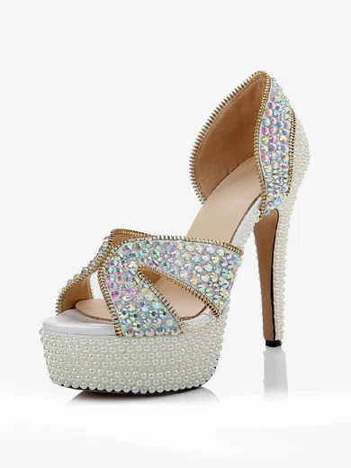 Women's  Patent Leather Pumps with Zipper/Crystal/Crystal Heel #Milly03030484