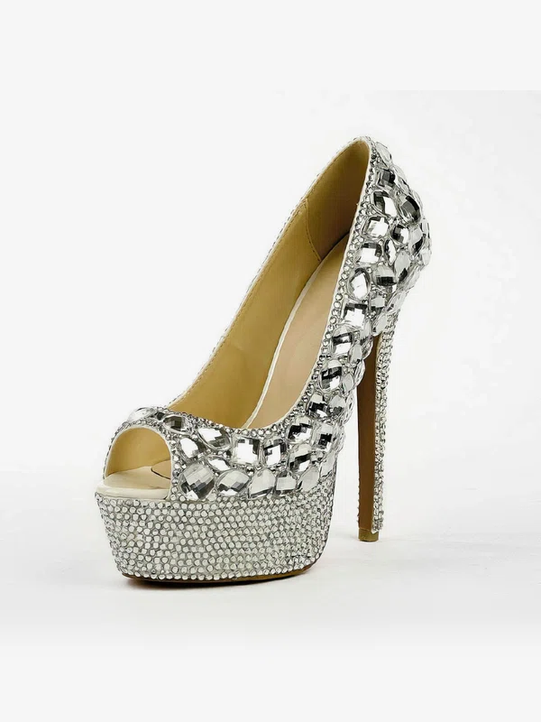 Women's Silver Patent Leather Pumps with Crystal/Crystal Heel #Milly03030494