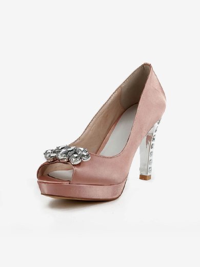 Women's Pink Satin Pumps with Rhinestone #Milly03030502