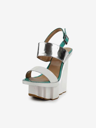 Women's White Patent Leather Sandals with Buckle #Milly03030505