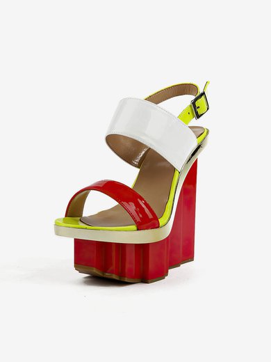 Women's Red Patent Leather Sandals with Buckle #Milly03030506
