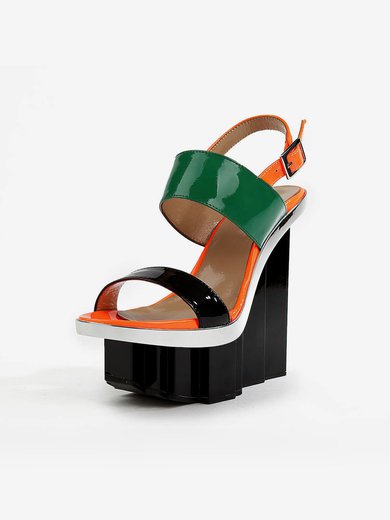 Women's Black Patent Leather Sandals with Buckle #Milly03030507