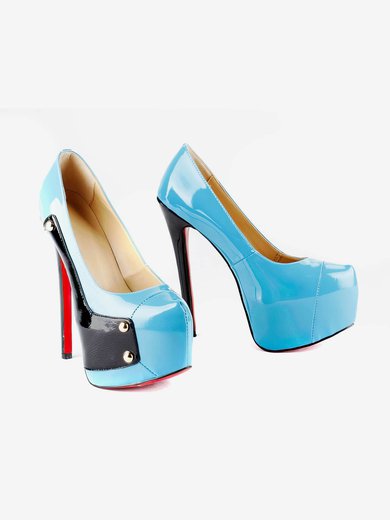 Women's Blue Patent Leather Pumps with Split Joint #Milly03030514