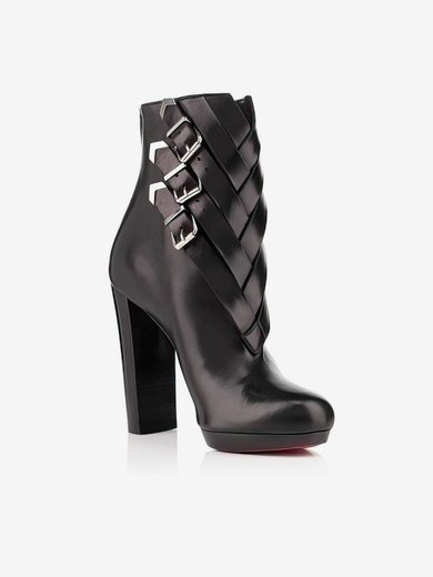 Women's Black Real Leather Ankle Boots with Buckle/Zipper #Milly03030521