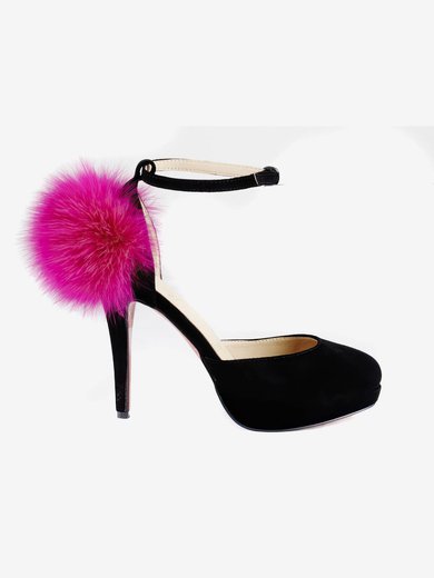 Women's Black Suede Pumps with Buckle/Fur #Milly03030530
