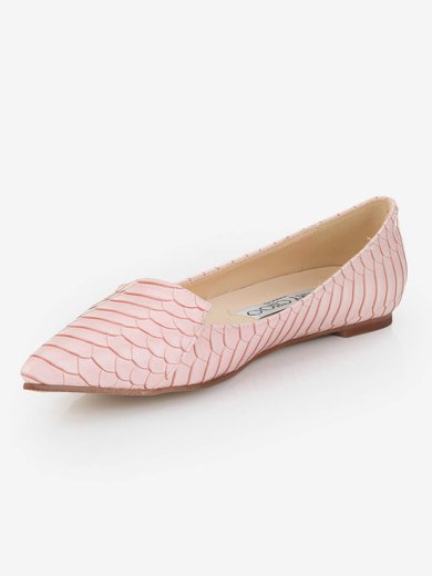 Women's Pink Real Leather Flats with Animal Print #Milly03030547
