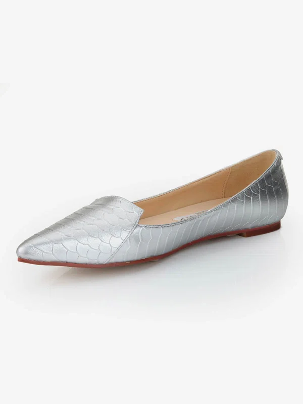 Women's Silver Real Leather Flats with Animal Print #Milly03030548