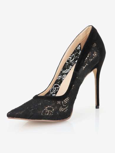 Women's Black Lace Pumps with Stitching Lace/Split Joint #Milly03030550