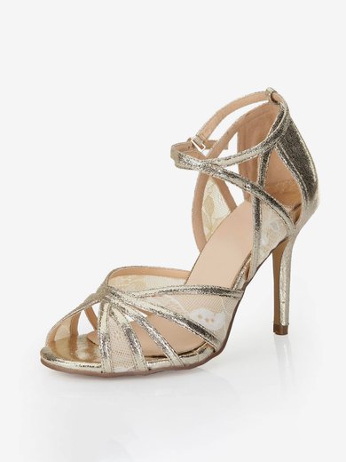 Women's Gold Sparkling Glitter Sandals with Buckle/Stitching Lace/Hollow-out #Milly03030551