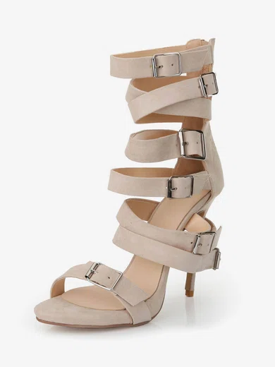 Women's Apricot Suede Pumps with Buckle/Zipper/Ankle Strap #Milly03030556